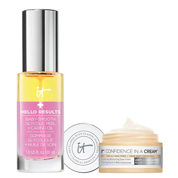 IT Cosmetics Hello Results BabySmooth Glycolic Acid Peel  Caring Face Oil 1 fl oz  Confidence in a Cream Face Moisturizer 0.5 fl oz  Gentle Exfoliation  Soothing Hydration for All Skin Types