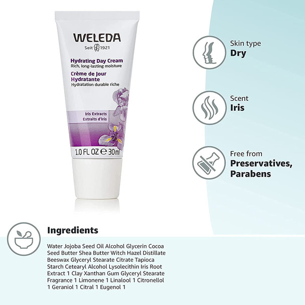 Weleda Hydrating Day Face Cream 1 Fluid Ounce Plant Rich Moisturizer with Iris Root Jojoba Oil and Witch Hazel