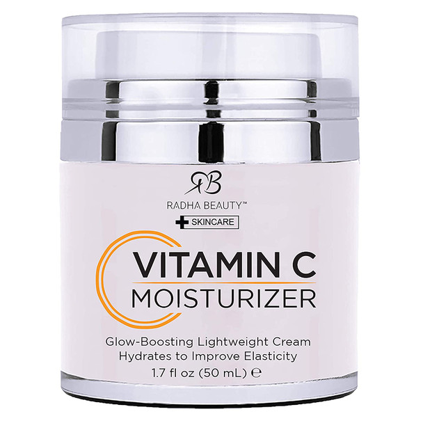 Radha Beauty Glow Boosting Vitamin C Moisturizer 1.7 fl oz. for Face Neck Decollete  Super Moisturizing Facial Lightweight Cream AntiAging  Brightening  Daily for Dry Sensitive  Oily Skin