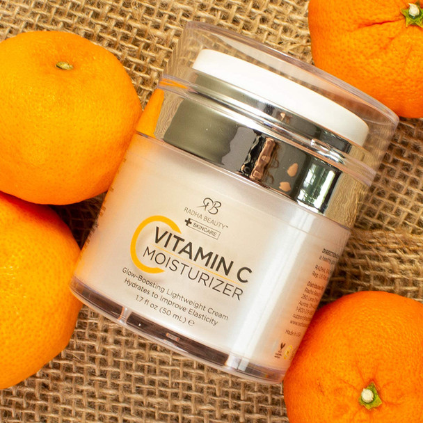 Radha Beauty Glow Boosting Vitamin C Moisturizer 1.7 fl oz. for Face Neck Decollete  Super Moisturizing Facial Lightweight Cream AntiAging  Brightening  Daily for Dry Sensitive  Oily Skin