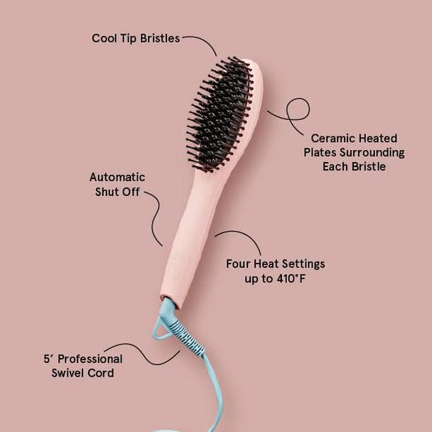 Flower Beauty Ceramic Straightening Brush  Detangling Hair Brush Straightener with Powerful Ceramic Heated Plates  4 Heat Settings for Smooth FrizzFree Hair  For Thick Curly  Wavy Hair