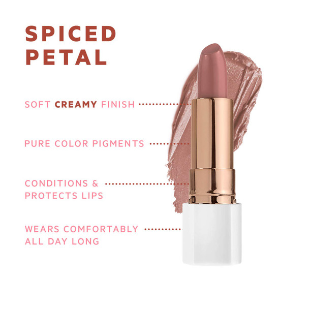 Flower Beauty Petal Pout Lipstick  Cruelty Free  Nourishing  Highly Pigmented Lip Color with Antioxidants Spiced Petal  Cream