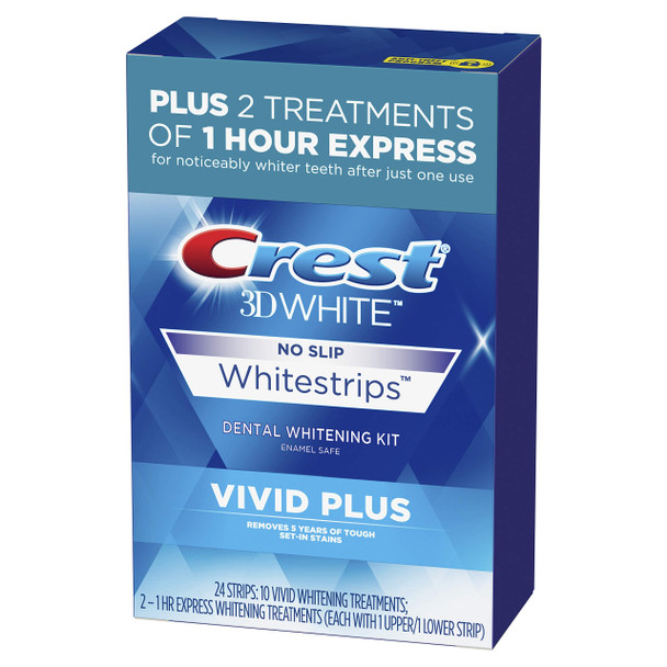 Crest 3D White Whitestrips Vivid Plus Teeth Whitening Kit, 24 Individual Strips (10 Vivid Plus Treatments + 2 1hr Express Treatments), Basic