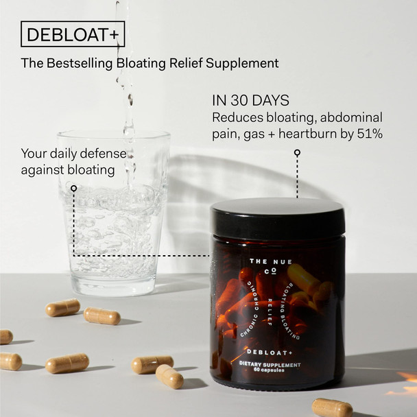 The Nue Co. DEBLOAT  Daily Gut Health Supplement for IBS Symptoms and Bloating Relief  Vegan GlutenFree SugarFree  30 Day Supply