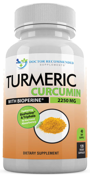 Turmeric Curcumin  2250mg/d  120 Veggie Capsules  95 Curcuminoids with Black Pepper Extract Bioperine  100 Organic  Most Powerful Turmeric Supplement with Triphala