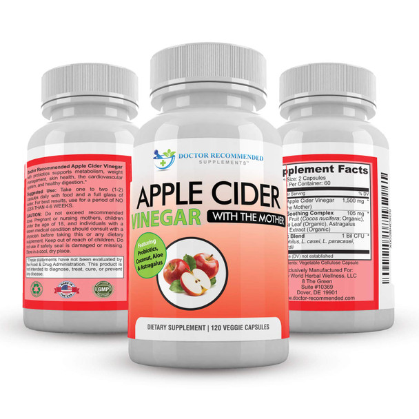 Apple Cider Vinegar Capsules  100 Organic Apple Cider Vinegar Pills 1500 mg  Natural Digestion Immune Booster Support  Cleansing Supplement with Probiotics