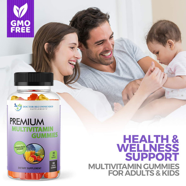 Multivitamin Gummies for Adults and Kids with Vitamin A C D3 E B6 B12 Biotin and Zinc with No High Fructose Corn Syrup Gluten or Artificial Sweeteners  60 Gummy Vitamins Full 30Day Supply