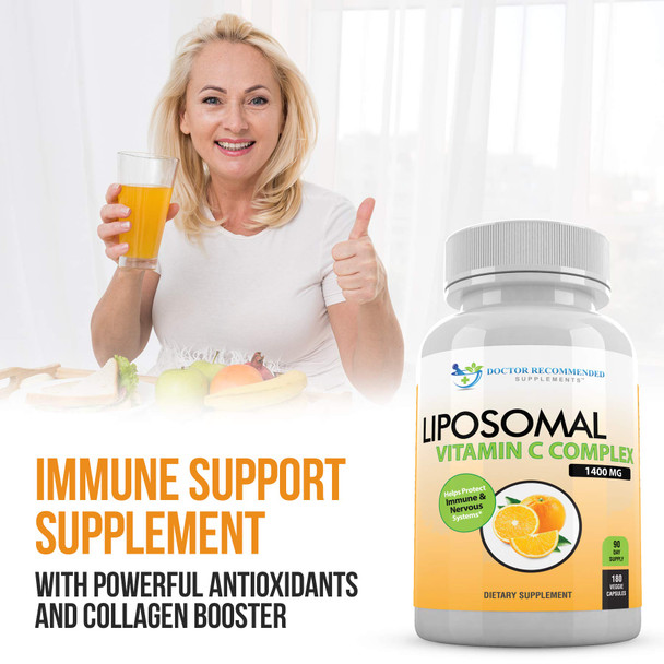 Liposomal Vitamin C 1600mg Per Serving  180 Veggie Capsules High Absorption Ascorbic Acid LypoSpheric Vitamin C Complex Immune Support Supplement with Powerful Antioxidants and Collagen Booster