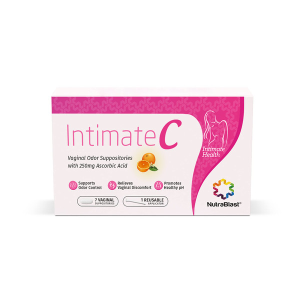 NutraBlast IntimateC Vaginal Odor Suppositories  250mg Ascorbic Acid  Supports Odor Control  Helps Relieve Vaginal Discomfort  Helps Promote Healthy pH 7 Count
