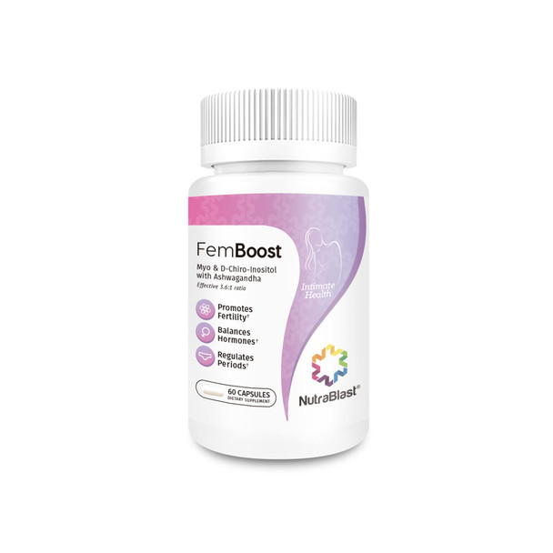 NutraBlast FemBoost  3.61 Myo  DChiro Inositol  Hormonal Balance Supplement for Women with Ashwagandha  Hormone Regulation and Fertility Supports A Healthy Menstrual Cycle 60 Capsules
