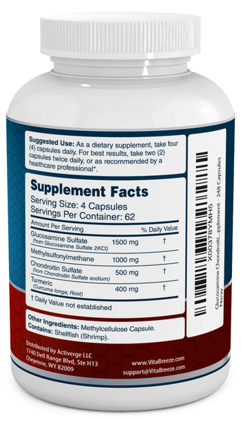 Glucosamine Chondroitin MSM  Turmeric Dietary Supplement  248 Capsules