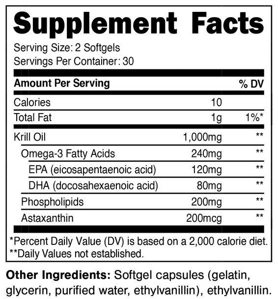 Staunch Krill Oil  Omega3 EPA/DHA 60 Softgels 1000mg per Serving