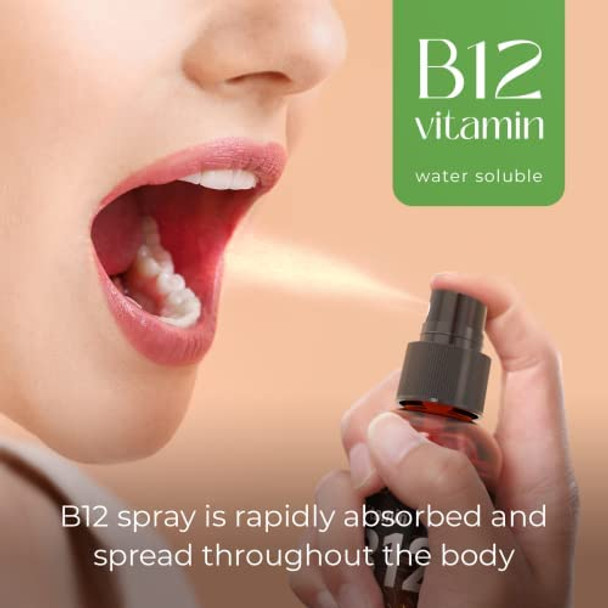 B12 Liquid Spray Vitamin B12 Drops for Energy and Nerve Function Support Brain Memory Mood Immune System with B12 Sublingual Vitamins Maximum Strength Vegan B12 Supplement 2 Fl Oz