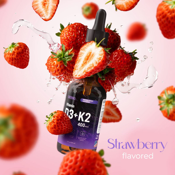 Vitamin D3 And K2 Liquid Drops Support Stronger Bones Healthy Heart Immune System 5000 Iu D3 And 400Mcg K2 Omega 3 Oil Allnatural Nongmo Vegan Strawberry Flavor