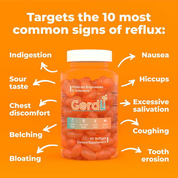 GerdLi  Physician Engineered DLimonene Supplement for Natural Relief of Heartburn Gerd and Acid Reflux