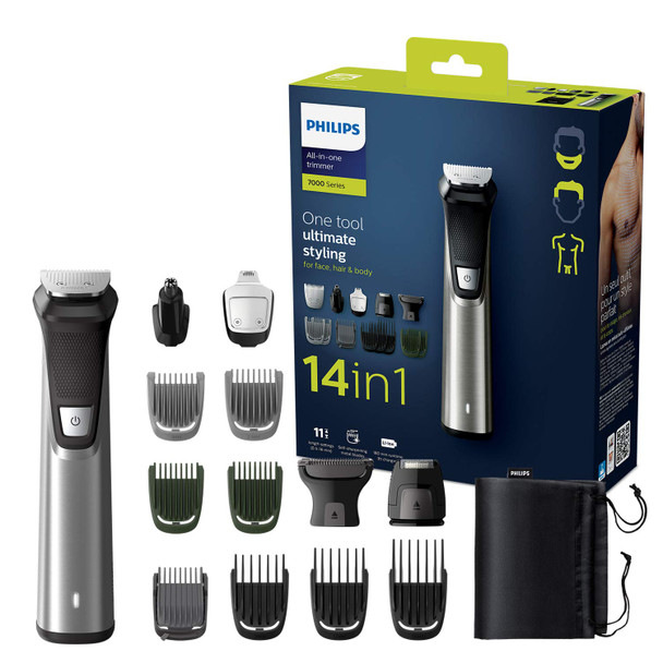 Philips 14-in-1 Multigroom MG7745 / 15, beard trimmer, hair clipper, body hair trimmer, ear and nose hair trimmer, self-sharpening metal blades