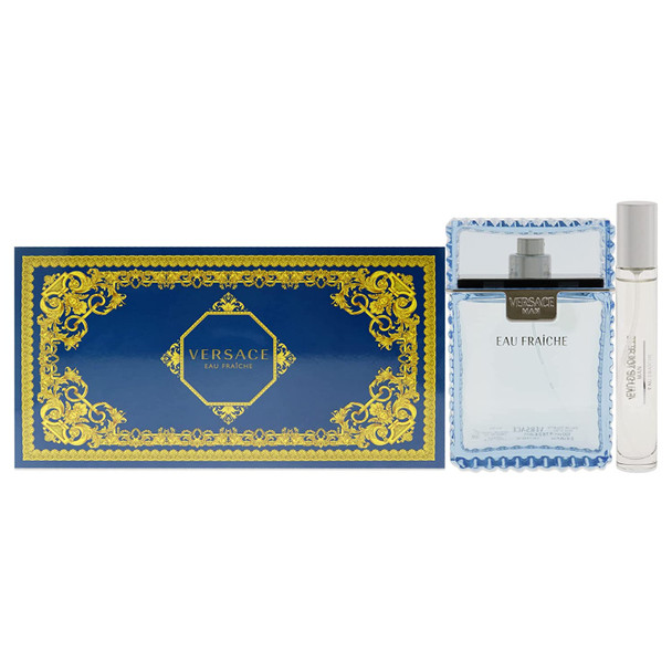 Versace Eau Fraiche for Men 3 Piece Set 3.4 Oz Eau De Toilette Spray  10ml Travel Spray  Versace Blue Trousse Versace Eau Fraiche for Men 3 Piece Set 3.4 Oz Eau De Toilette Spray  10ml Travel Spray  Versace Blue Trousse