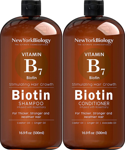 New York Biology Biotin Shampoo and Conditioner Set with Apple Cider Vinegar Shampoo and Coconut Avocado Oil Conditioner Set and Moroccan Argan Oil Shampoo and Conditioner  16.9 fl oz