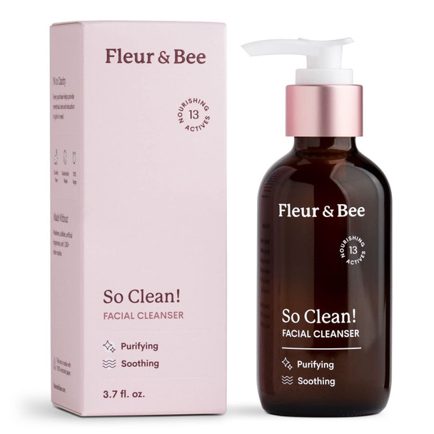Face Wash  100 Vegan  Cruelty Free  Non Drying Gentle Daily Use  Dermatologist Tested Facial Cleanser with Natural and Organic Ingredients  So Clean by Fleur  Bee 3.7 Fl Oz