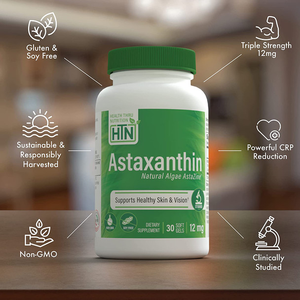 Natural Astaxanthin as AstaZine 12mg NonGMO SoyFree  Gluten Free 30 Softgels