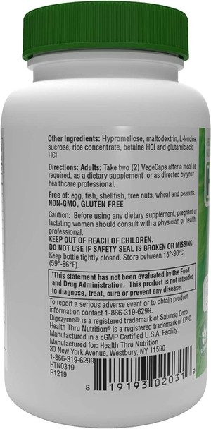 Health Thru Nutrition DigestAid Digestive Enzyme Complex Vegecaps 520mg Pack of 60