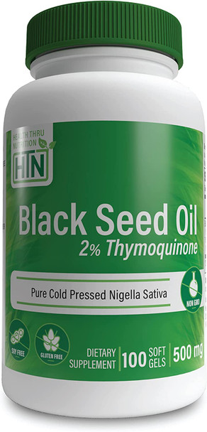 Black Seed Oil 500mg softgels  High Potency 2 Thymoquinone  3rd Party Tested  Pure Cold Pressed  Organically Gown  NonGMO Gluten Free Soy Free  by Health Thru Nutrition Pack of 100