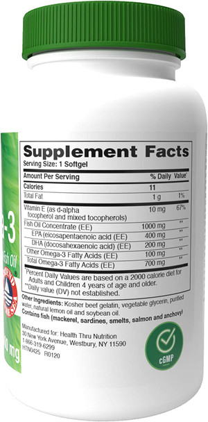 HP Omega3 Premium Fish Oil 1000mg 400 EPA 200DHA 70 Total Omega3 60 Softgels