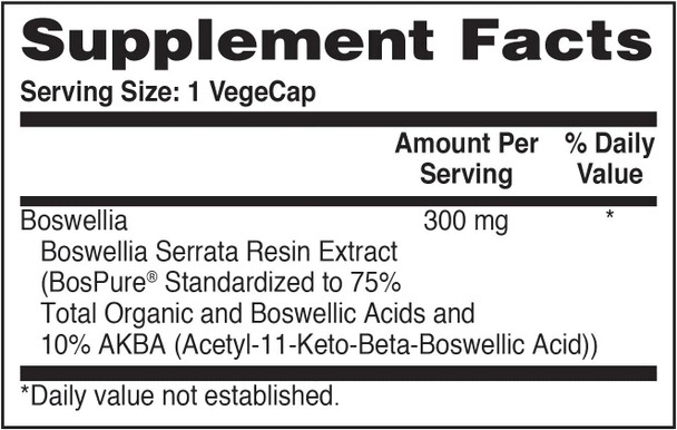 Boswellia BosPure 75 Boswellic Acids 10 AKBA  High Potency Non GMO 300mg VegeCapsules 180 Vegecaps