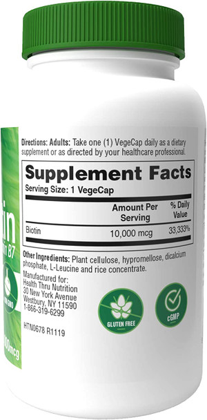 Health Thru Nutrition Biotin Vegecaps 10000mcg Pack of 100