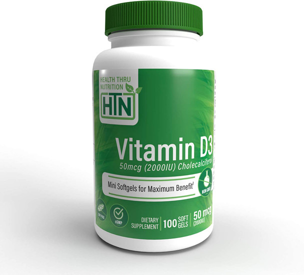 Vitamin D3 2000 IU 100 Softgels Soy Free Natural Vitamin D.