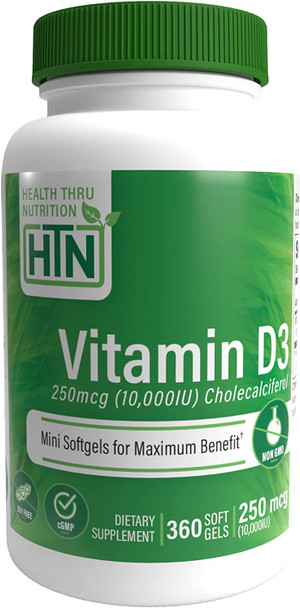 Health Thru Nutrition Vitamin D3 Softgels 10000iu Pack of 360