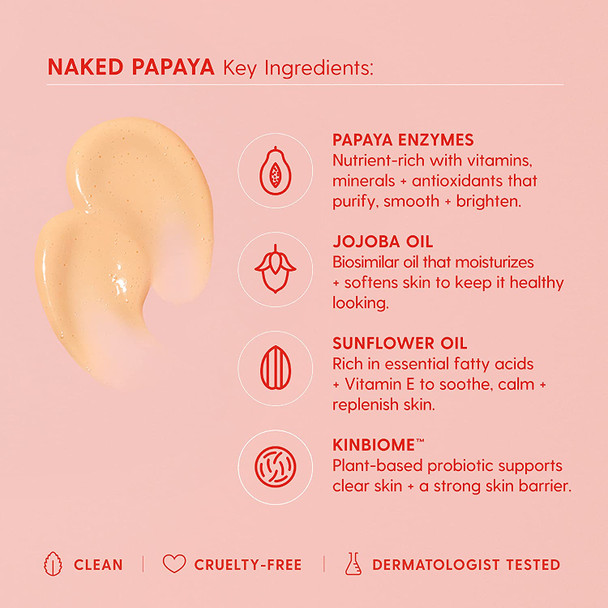 Kinship Naked Papaya Gentle Enzyme Face Cleanser  Hydrating and Softening Cream Facial Cleanser with Papaya and Probiotics  Vegan CrueltyFree 5.25 oz