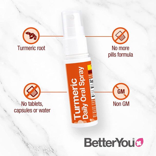 BetterYou Turmeric Oral Spray Liquid Immune Support Supplement, 325mg Strength per Single Spray, 0.85 Fl Ounce (128 Sprays), Orange
