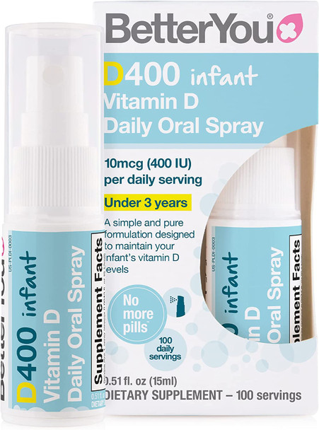 BetterYou Vitamin D3 Spray for Infants, 400 IU Strength per Spray, 0.50 Fl Ounce (100 Sprays)