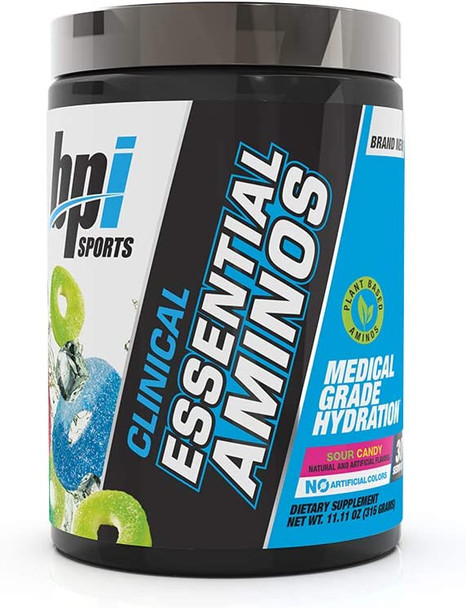 BPI Sports Clinical Essential Aminos  Keto Friendly  Essential Amino Acids (EAAs)  Recovery, Muscle Growth, Hydration  Sour Candy  30 Servings  11.11 oz