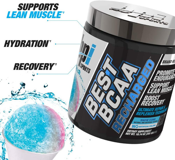 BPI Sports Best Bcaa Recharged  Endurance, Muscle, Recovery  Leucine, Isoleucine, Valine  Green Tea  Taurine  Coconut Water  Electrolytes  for Men & Women  Snow Cone  25 Servings  10.14 Oz
