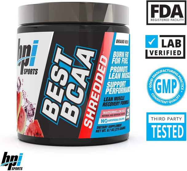 BPI Sports Best BCAA Shredded - Converts Fat to Energy - Weight Loss and Lean Muscle Support - Post-Workout Recovery - Watermelon Ice, 25 Servings, 275 g
