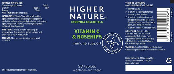 Higher Nature Rosehips C 1000mg 90 Tablets