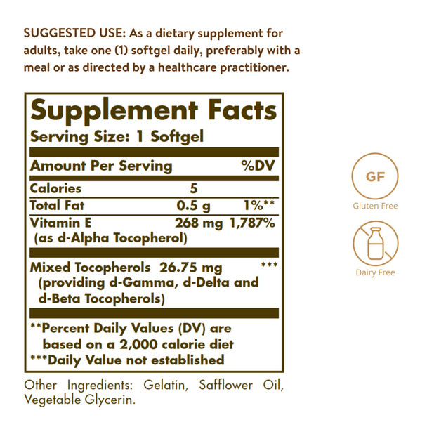 Solgar Vitamin E 268 mg (400 IU), 250 Mixed Softgels