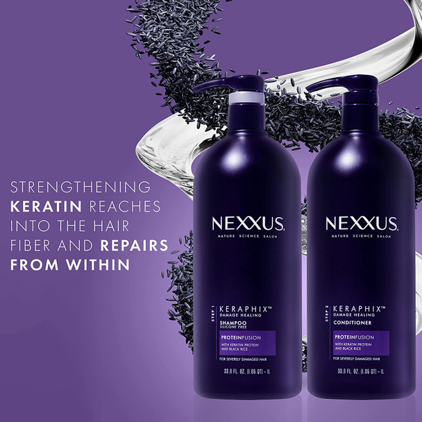 Nexxus Keraphix Shampoo for Damaged Hair With ProteinFusion Keratin Protein, Black Rice, Silicone-Free 33.8 oz