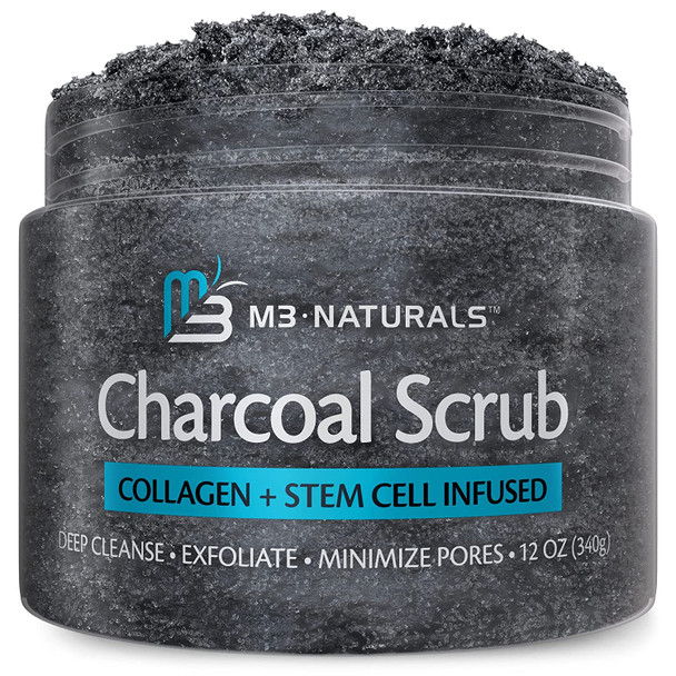 M3 Naturals Charcoal Body Scrub with Infused Lip Balm Bundle