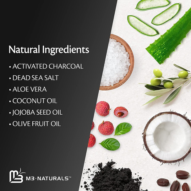 M3 Naturals Charcoal Body Scrub with Infused Lip Balm Bundle