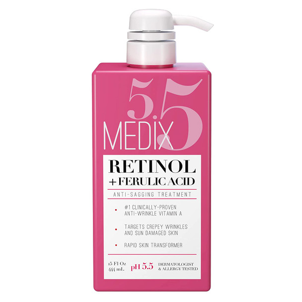 Medix 5.5 Retinol Body Lotion Moisturizer Face & Body Cream & Crepey Skin Care Treatment, Anti Aging Retinol Body Cream Targets Appearance Of Wrinkles, Sagging Skin, & Sun Damaged Skin, 15 Fl Oz