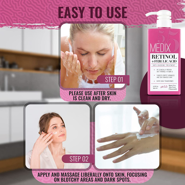 Medix 5.5 Retinol Body Lotion Moisturizer Face & Body Cream & Crepey Skin Care Treatment, Anti Aging Retinol Body Cream Targets Appearance Of Wrinkles, Sagging Skin, & Sun Damaged Skin, 15 Fl Oz