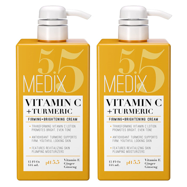 Medix 5.5 Vitamin C Skin Care Cream Face & Body Dry Skin Rescue Lotion Infused W/ Turmeric, Vitamin E, & Ginger. Firming & Brightening Moisturizer For Age Spots & Sun Damaged Skin, 15 Fl Oz (2-Pack)