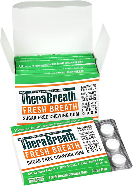 TheraBreath Fresh Breath Chewing Gum with ZINC, Citrus Mint Flavor, 10 Count (Pack of 6)