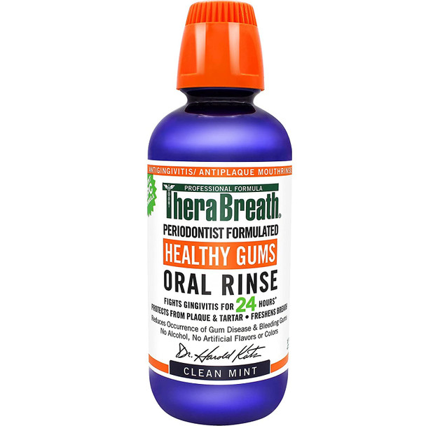 TheraBreath Healthy Gums Periodontist Formulated 24-Hour Oral Rinse with CPC, Clean Mint, 16 Ounce (Pack of 2)