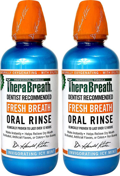TheraBreath Dentist Recommended Fresh Breath Oral Rinse - Icy Mint Flavor, 16 Oz, Pack of 2