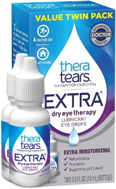 TheraTears Extra Dry Eye Therapy Lubricating Eye Drops for Dry Eyes, 0.5 fl oz Bottle, 2 Pack