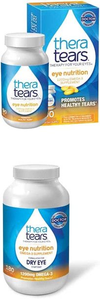 TheraTears 1200mg Omega 3 Supplement for Eye Nutrition,Organic Flaxseed Triglyceride Fish Oil & VIT E,90 Count with Thera Tears 1200mg Omega 3 Supplement for Eye Nutrition, & Vitamin E, 180 Count